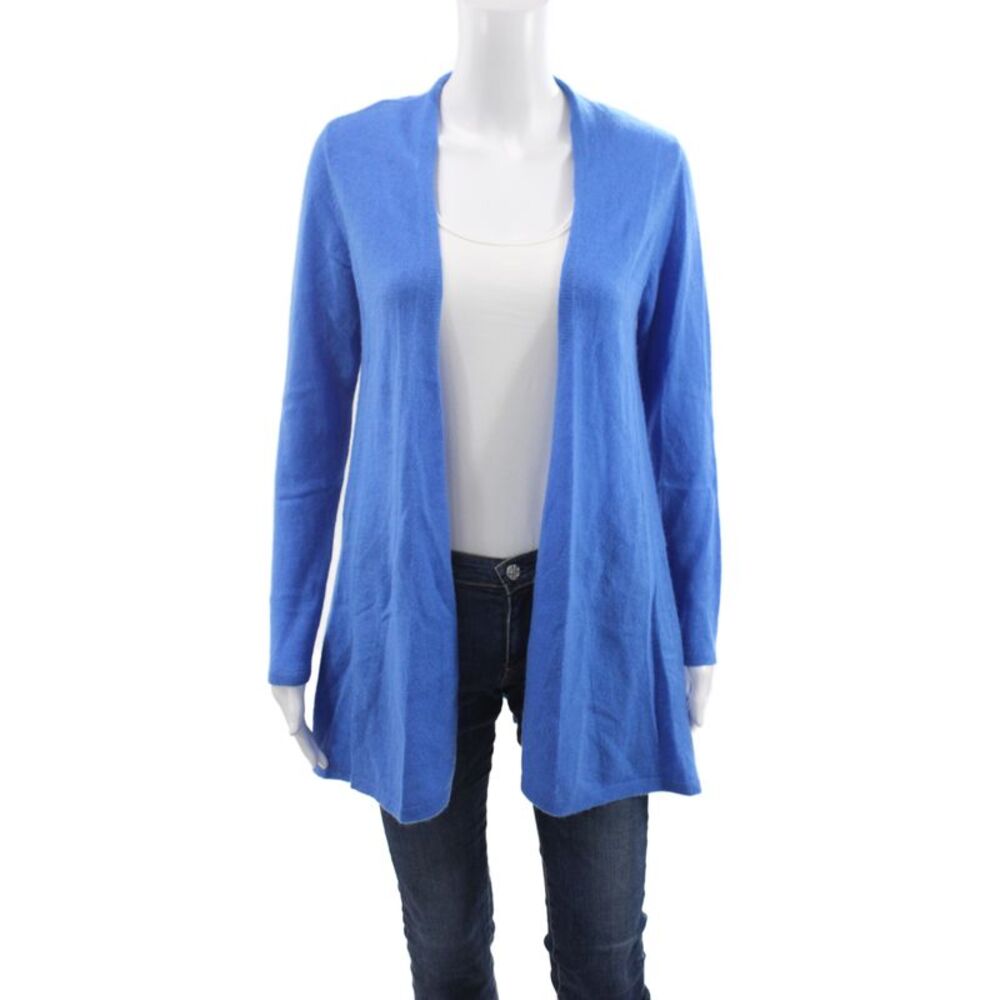 Pure Collection Women Cardigan 100% Cashmere V-Neck Long Sleeve Blue Size S